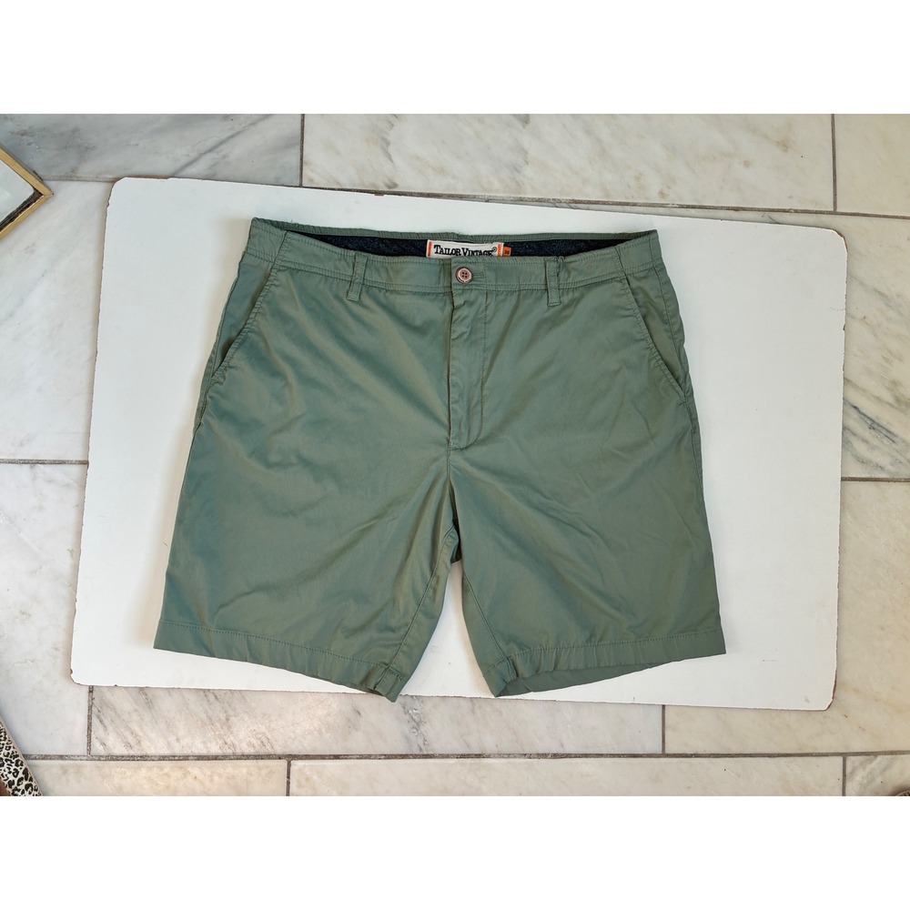 Tailor Vintage Greenwich Slim Fit Shorts Mens 36 Sage Green Comfort Stretch 8in - Picture 10 of 11